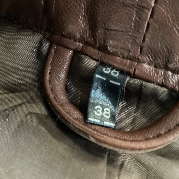 Vintage Brown Leather Jacket With Buckle Cuffs & Zipper Closure 80s - Picture 4 of 16